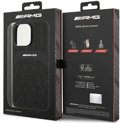 8. AMG AMHMP14XOSDBK iPhone 14 Pro Max 6,7" schwarz/schwarzes Hardcase Leder gebogene Linien MagSafe