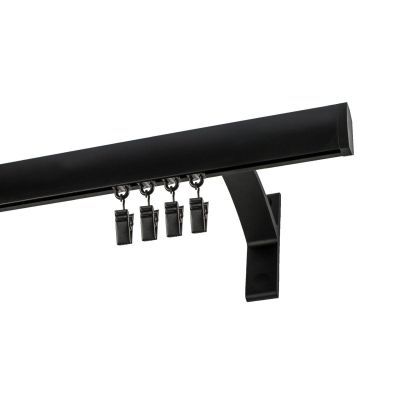 Einläufige Apartment-Gardinenstange, Schwarz, 320 cm, mit Gardinenclips, KOWALSKI