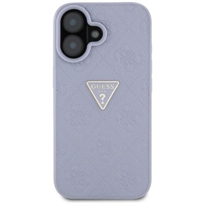 3. Guess Hot Stamp 4G Pattern Triangle Metal Logo iPhone 16 Hülle - Lila