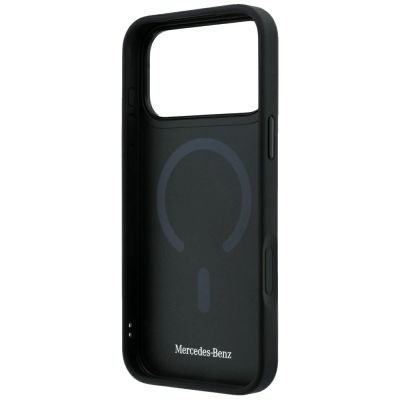 7. Mercedes Lederhülle mit gekreuzten Linien und MagSafe-Design für iPhone 17 Pro Max / 18 Pro Max – Schwarz