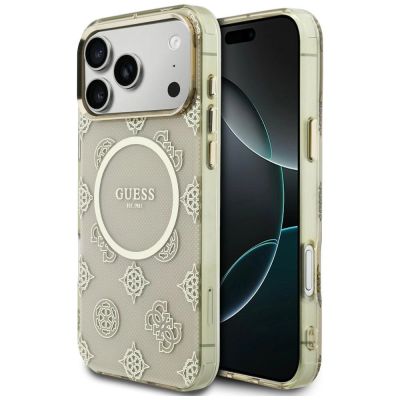Guess IML Peony Dot MagSafe Hülle für iPhone 17 Pro Max – Beige