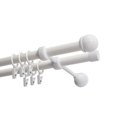 Doppelte Gardinenstange Ø 19 mm, weiß, 240 cm, Knauf MAX, mit Ringen, KOWALSKI