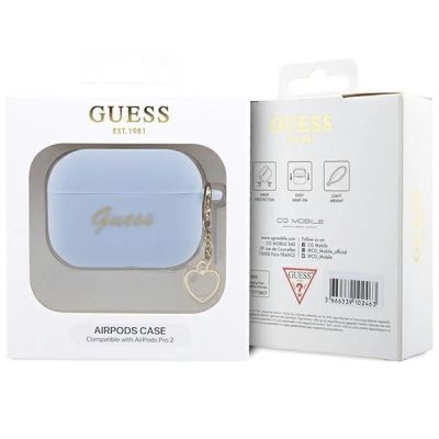 4. Guess GUAP2LSCHSB AirPods Pro 2 Cover Blau/Blau Silikon Charm Heart Collection