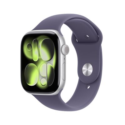 Apple Watch Series 11 GPS 46 mm Silbernes Aluminiumgehäuse mit Sportarmband in Lila Nebelgrau - S/M