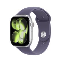 Apple Watch Series 11 GPS 46 mm Silbernes Aluminiumgehäuse mit Sportarmband in Lila Nebelgrau - S/M