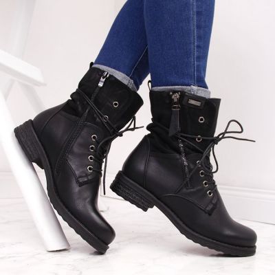 7. Jezzi W JEZ254A Arbeitsstiefel mit Schnürung und Reißverschluss, schwarz