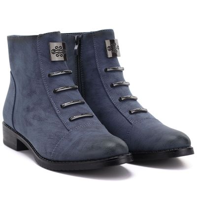 4. Damen-Stiefeletten, blau, flach, Modell M.Daszyński SA62-126