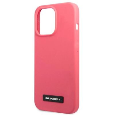 6. Karl Lagerfeld Silikon-Plakettenhülle für iPhone 13 Pro / iPhone 13 - Fuchsia