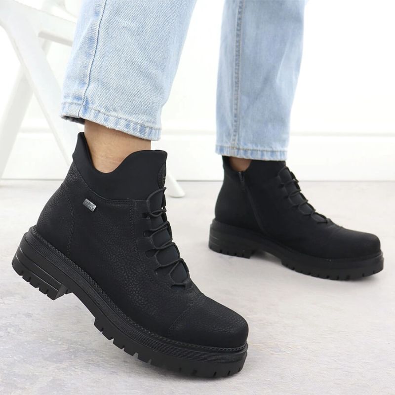 14. Damen-Lederboots im Worker-Stil mit Gummizug, Schwarz, Rieker Y3163-00
