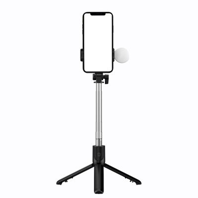 3. Selfie-Stick WH1YXS Teleskopstativ 1 m mit runder Lampe und Telefonhalter – Schwarz