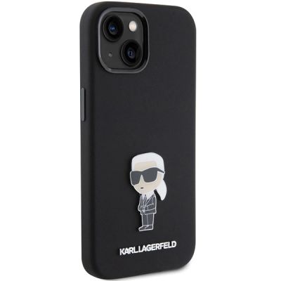 4. Karl Lagerfeld Silikon Ikonik Metal Pin Hülle für iPhone 15 – Schwarz