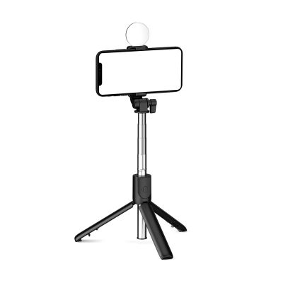 4. Selfie-Stick WH1YXS Teleskopstativ 1 m mit runder Lampe und Telefonhalter – Schwarz