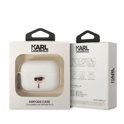 4. Karl Lagerfeld KLAP2RUNIKH AirPods Pro 2 Hülle weiß/weiß Silikon Karl Head 3D