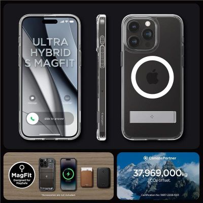 16. Spigen Ultra Hybrid S MagSafe Hülle mit Ständer für iPhone 15 Pro – transparent