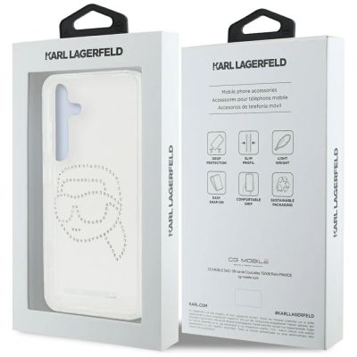 8. Transparente Samsung Galaxy S25 Hülle mit Strasssteinen und Karl Lagerfeld Kopf-Logo