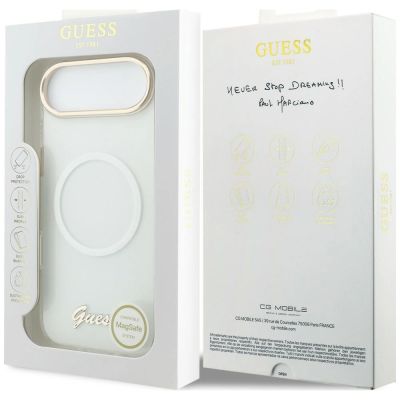 9. Guess IML Gradient Script Metal MagSafe Hülle für iPhone Air - Weiß