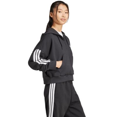 10. adidas Essentials Damen-Kapuzenpullover mit 3 Streifen aus French Terry, Viertelreißverschluss, Schwarz, JN1956