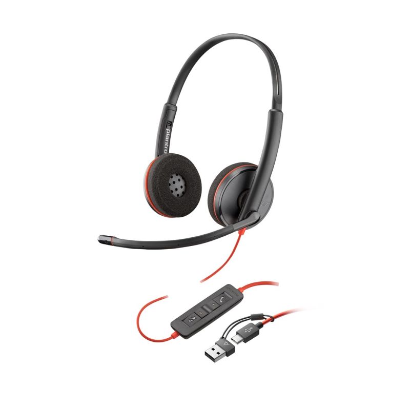 131. Poly Blackwire 3225 Stereo USB-C Headset + 3,5-mm-Klinkenstecker + USB-C/A-Adapter (Großpackung)