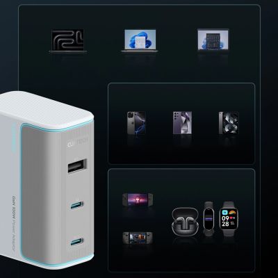 2. Cuktech AD1003EU 100W GaN 2x USB-C + USB-A Wandladegerät mit Kabel – Weiß