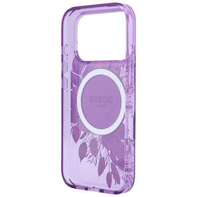 6. Guess IML Flowers Pearl Strap MagSafe Hülle für iPhone 18 Pro Max / 17 Pro Max – lila
