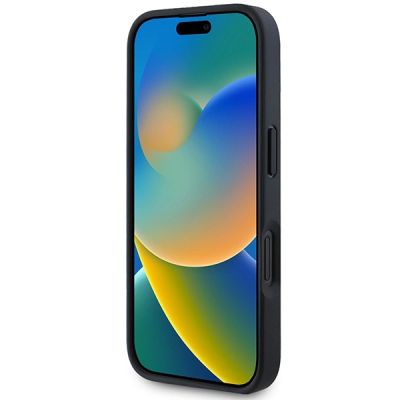 5. AMG Lederhülle mit geprägten Linien und schwarzem Logo für iPhone 16 - schwarz