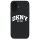 3. DKNY Silikon-MagSafe-Hülle mit weißem bedrucktem Logo für iPhone 16 – Schwarz