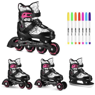 4. NH10907 4-in-1 Rollschuhe mit verlängerten Hockeykufen, Farbe Rosa, Größe S (31-34), Nils Extreme