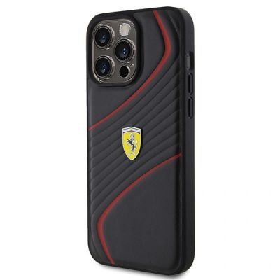 2. Ferrari Twist Metall-Logo-Hülle für iPhone 15 Pro Max – Schwarz
