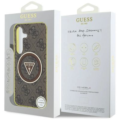 8. Guess 4G Glitzer-Dreieckknöpfe MagSafe Hülle für Samsung Galaxy S25 Braun