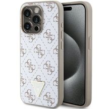 Guess 4G Dreieck-Metalllogo-Hülle für iPhone 15 Pro – Weiß