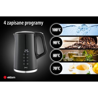 17. ELDOM Akku-Wasserkocher mit Temperaturregelung C540 Jetty 1,7 l 2200 W Schwarz