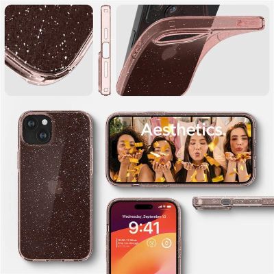5. Spigen Liquid Crystal Glitter Hülle für iPhone 15 Plus – rosa und transparent