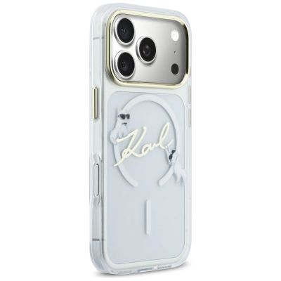 4. Karl Lagerfeld IML Choupettes Karl Script Logo MagSafe Hülle für iPhone 17 Pro Max – Transparent