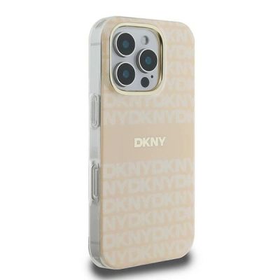 4. DKNY Repeat Texture Pattern With Stripe Hülle für iPhone 16 Pro Max – Rosa