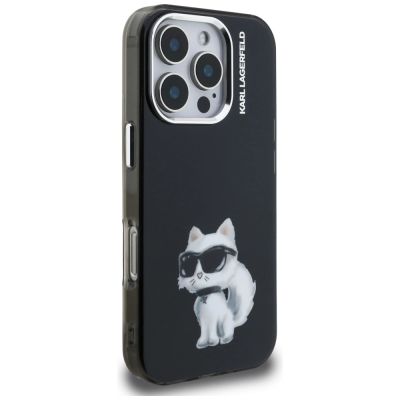 4. Karl Lagerfeld IML Aquarelle Choupette & Logo iPhone 16 Pro Hülle - Schwarz