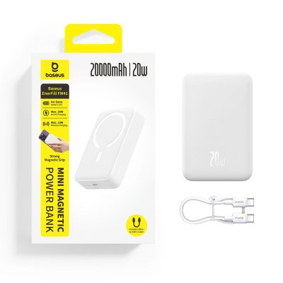 11. Baseus EnerFill FM41 20000mAh 20W Magnetische Powerbank mit USB-C-zu-USB-C-Kabel (30 cm) – Weiß