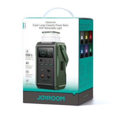 7. Powerbank Joyroom JR-PBF10 75000mAh 100W 3x USB-C 3x USB-A mit faltbarer Taschenlampe und Griff - Grün