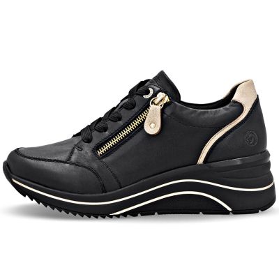 3. Schwarze Damen-Keilsneaker aus Leder von Remonte Rieker (Modell D0T03-03)