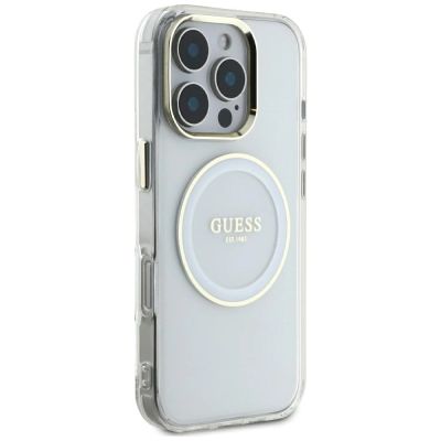 4. Guess IML Metal Colored Circle Classic Logo MagSafe Hülle für iPhone 16 Pro Max - Weiß