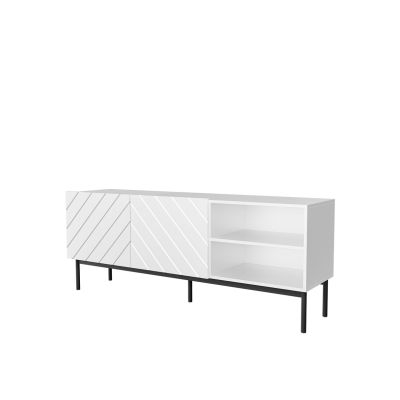 ABETO TV-Schrank auf schwarzem Stahlgestell, 150 x 42 x 60 cm, weiß/weiß glänzend