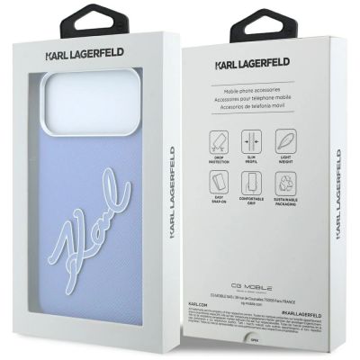 8. Karl Lagerfeld Schutzhülle mit großem, glattem Harz-Logo für iPhone 18 Pro Max / 17 Pro Max – Blau