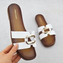 Damenpantoffeln mit Verzierung, weiß, Sergio Leone SK077H