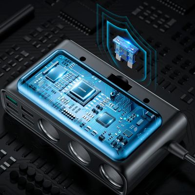 4. Joyroom JR-CL06 9in1 Autoladegerät 154W 5x USB-A / USB-C / 3x Zigarettenanzünderbuchse PD QC PPS - Schwarz
