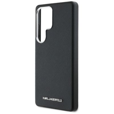 6. Karl Lagerfeld Saffiano Vollumwickelte MagSafe Hülle mit länglichem Metalllogo für Samsung Galaxy S25 Ultra - Schwarz