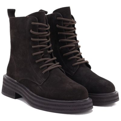 7. Damen-Ankle-Boots aus Leder, Wildleder, Schokoladenbraun, Sergio Leone TR-02