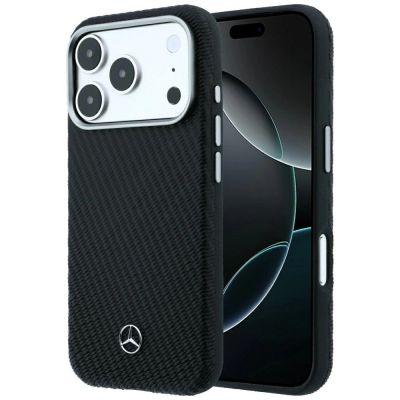 Mercedes Leder-Halbhülle in Holzoptik mit MagSafe-Funktion für iPhone 17 Pro Max / 18 Pro Max – Schwarz
