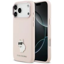 Karl Lagerfeld Silicone Choupette Metal Pin Hülle für iPhone 18 Pro Max / 17 Pro Max – Rosa