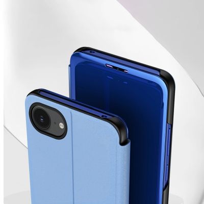 5. Transparente Schutzhülle für iPhone 16e/17e (Klappcover) – Blau