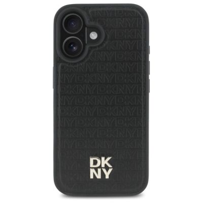3. DKNY Repeat Pattern Stack Logo MagSafe iPhone 16 Hülle – Schwarz