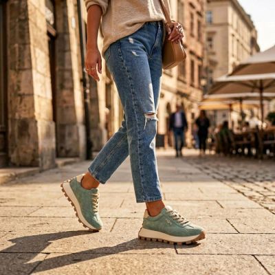 12. Grüne Plateau-Sneaker aus Leder, Modell Filippo DP7498
